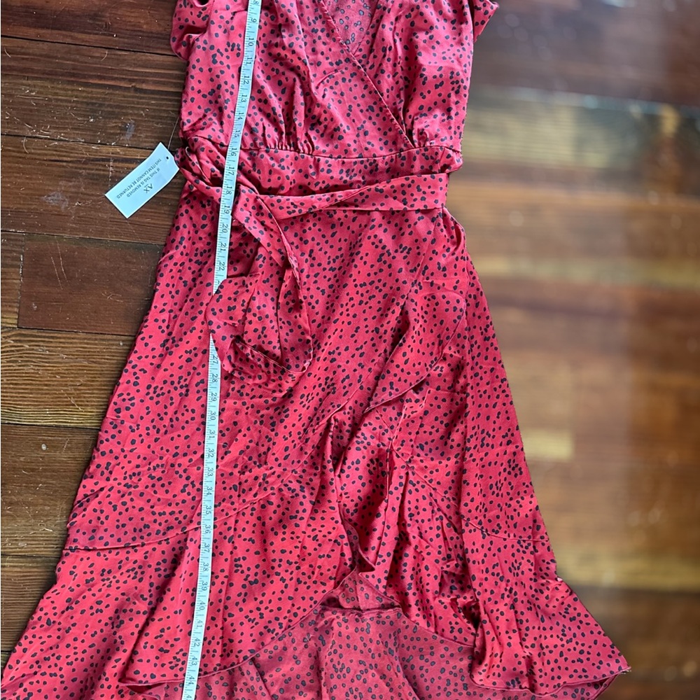 AX Paris Red High Low Dress with Tie Waist and Short Sleeves